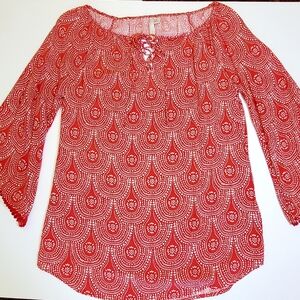 Lauren Conrad Boho Red Flowy Blouse, XS
